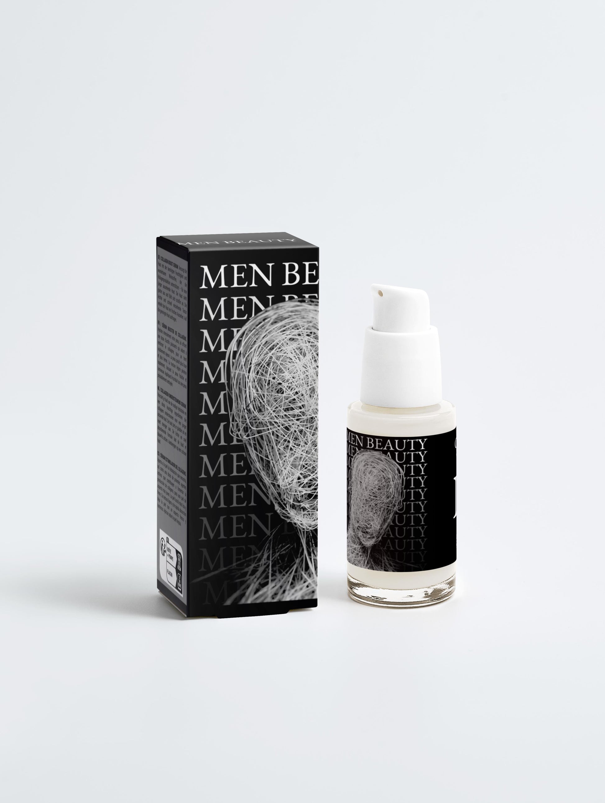Men's skincare product with packaging on a white background, Collagen Serum.