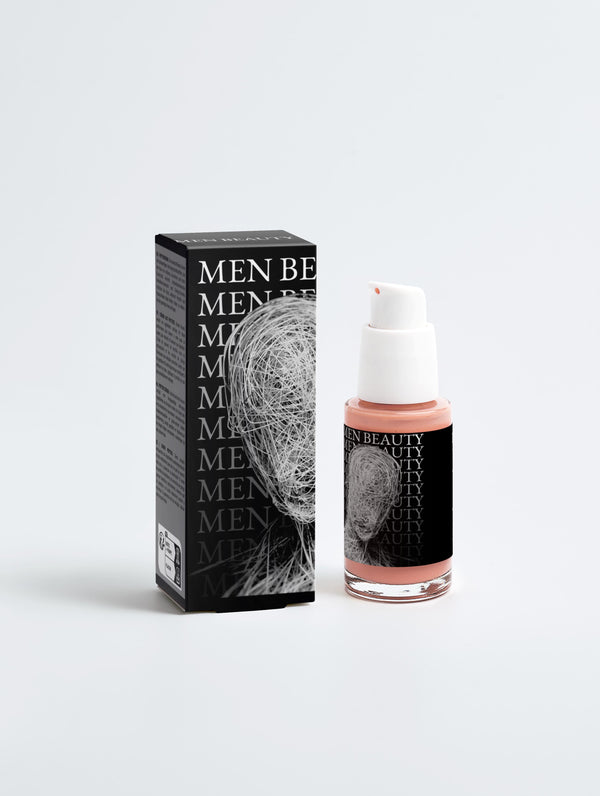 Men's skincare product with packaging on a light gray background, Peptide Serum.